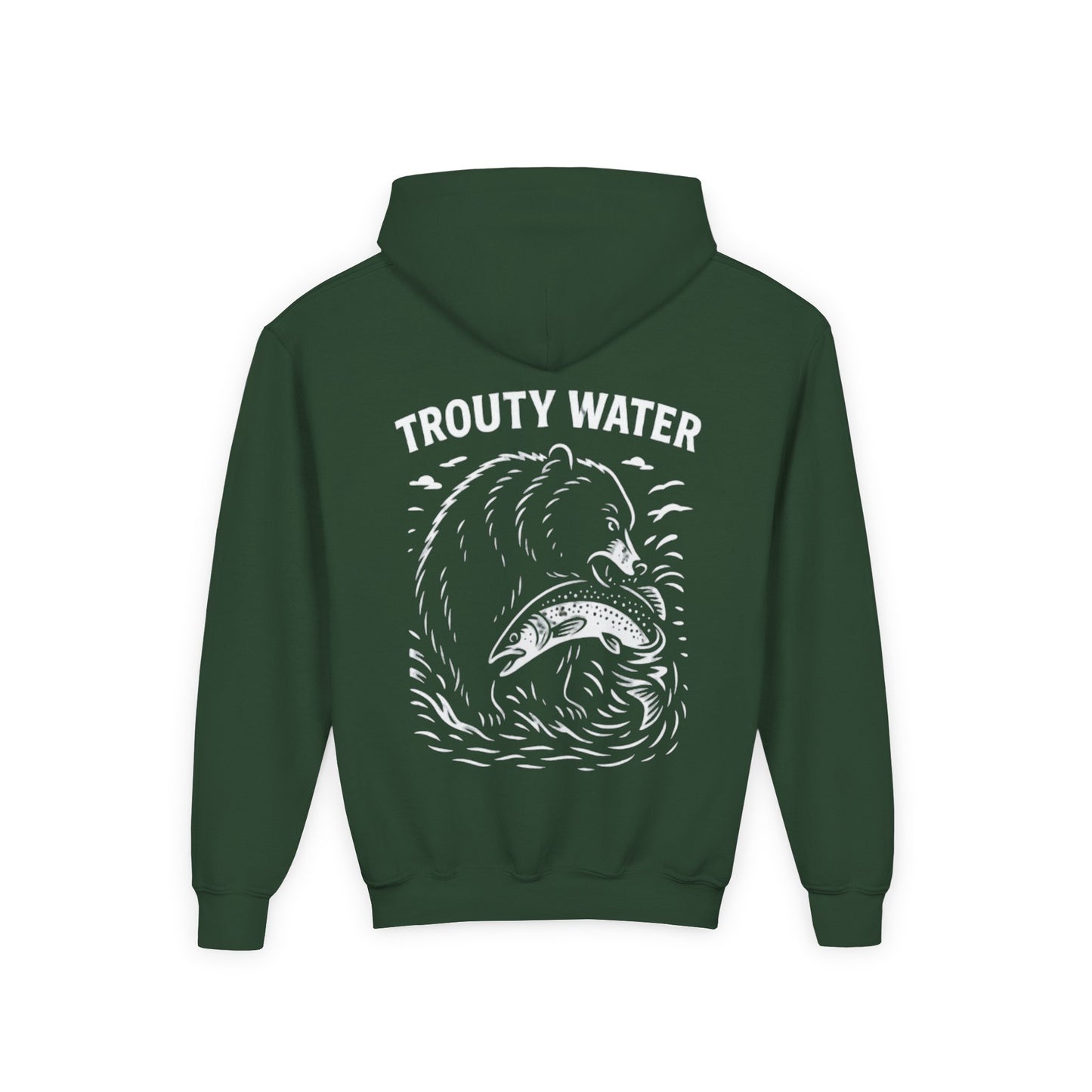 Youth Heavy Blend Hoodie - Trouty Water Bear Fishing Design