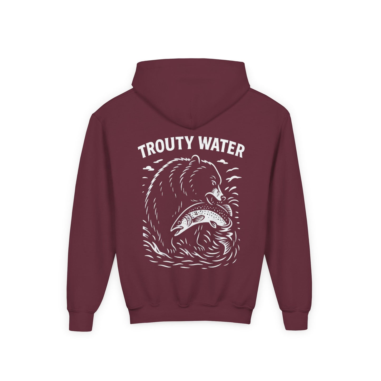 Youth Heavy Blend Hoodie - Trouty Water Bear Fishing Design