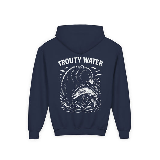Youth Heavy Blend Hoodie - Trouty Water Bear Fishing Design